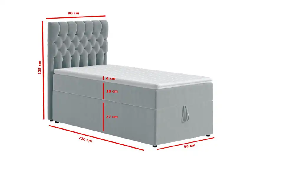 Boxbett Belek mit Bettkasten, Bemaßung