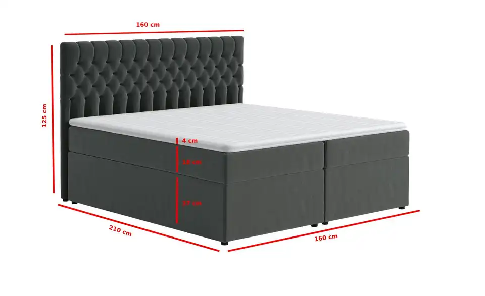 Boxbett Belek mit Bettkasten, Bemaßung