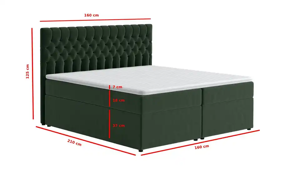 Boxbett Belek mit Bettkasten, Bemaßung