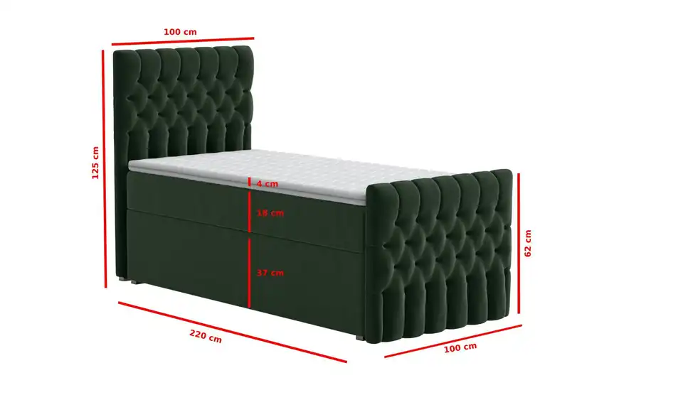 Boxbett Belek King mit Bettkasten und Fußteil, Bemaßung