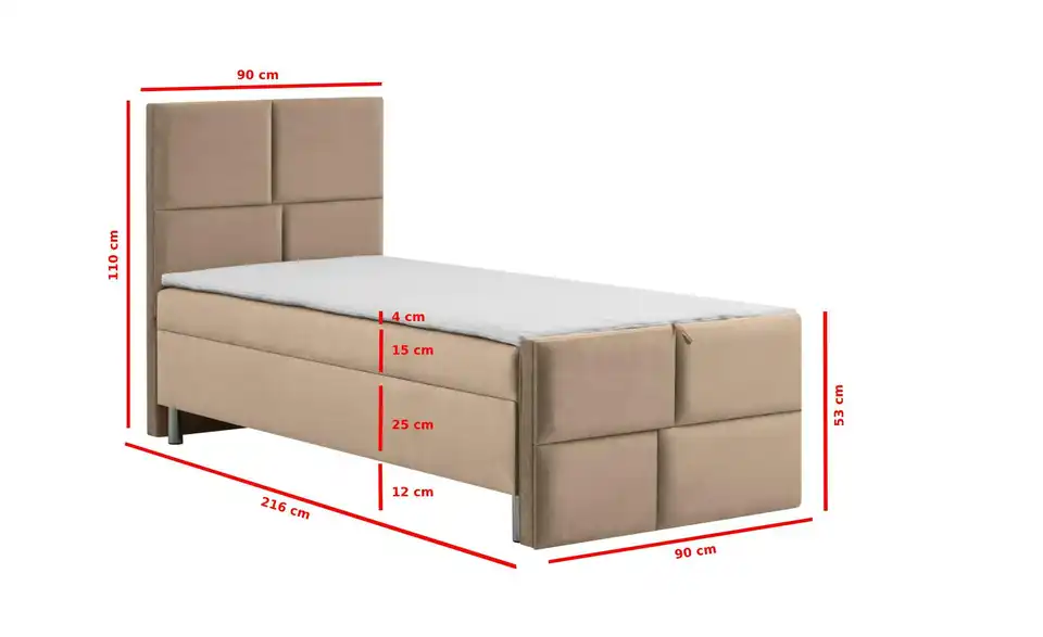 Boxbett Adria mit Bettkasten, Bemaßung