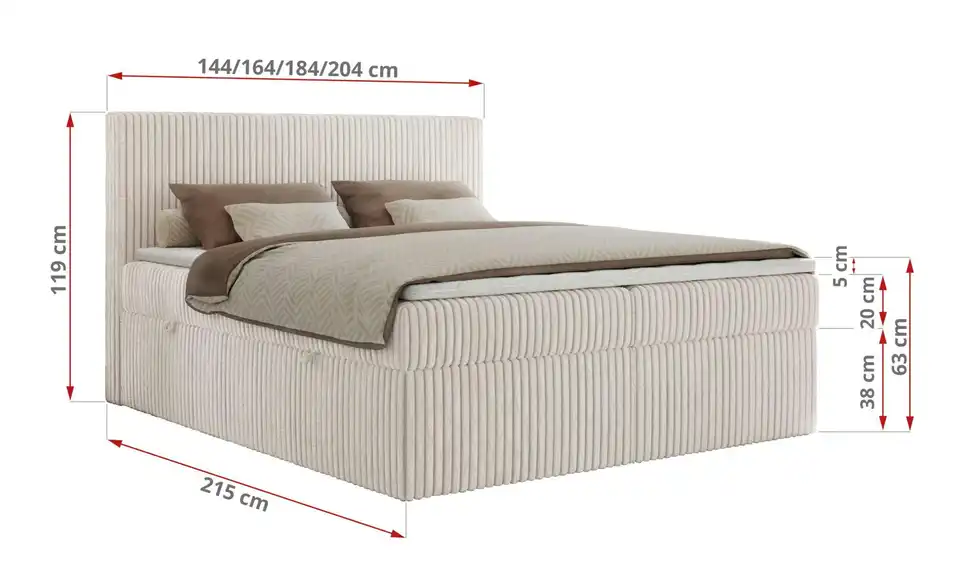 Boxbett Tiliano mit Bettkasten, Bemaßung