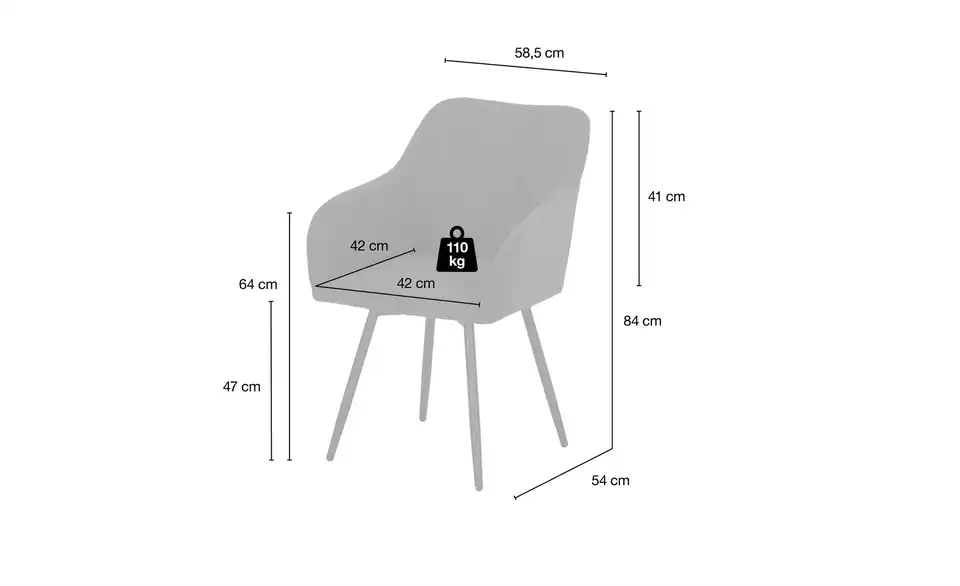 Armlehnstuhl Leon 360° drehbar, Bemaßung