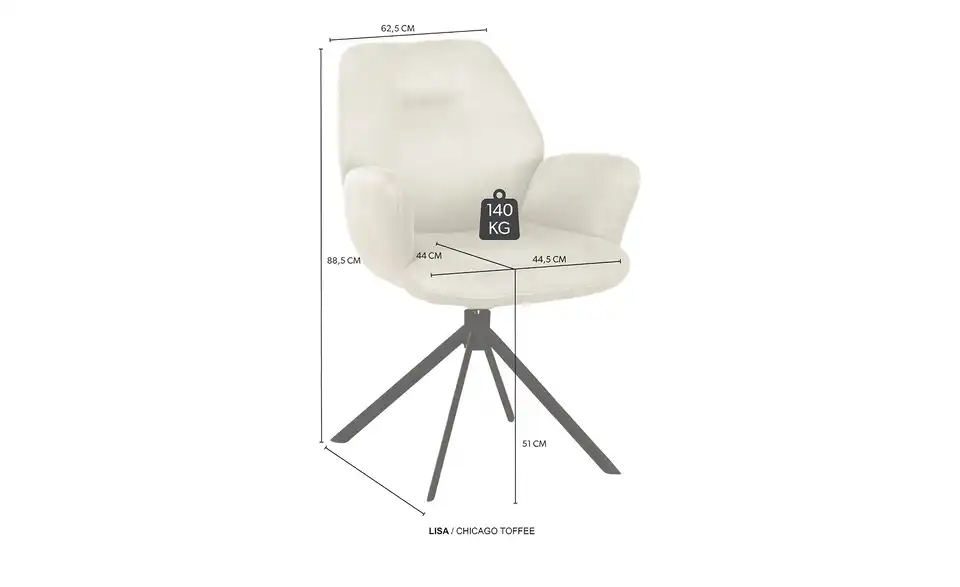 uno Armlehnstuhl Lisa, Bemaßung