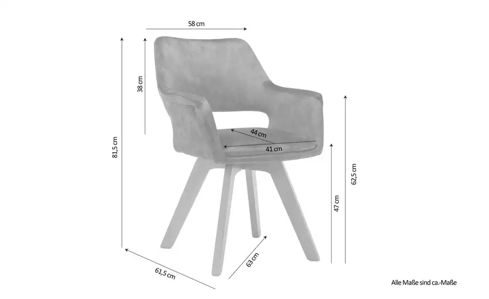by Living Armlehnenstuhl 2er-Set Klara, Bemaßung