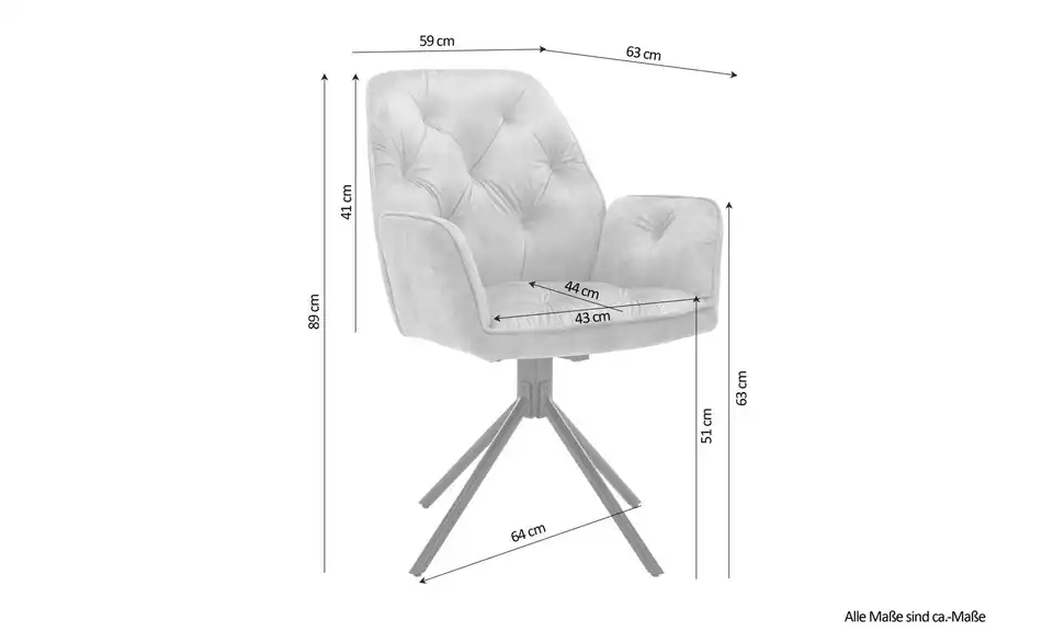 by Living Armlehnenstuhl 2er-Set Sarina, Bemaßung