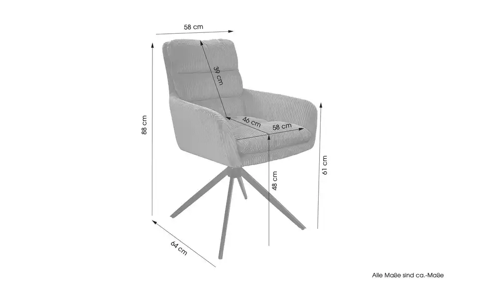 by Living Armlehnenstuhl 2er-Set Pura, Bemaßung
