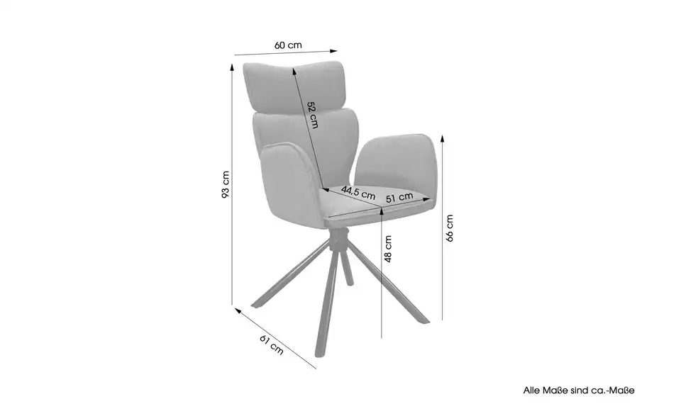 by Living Armlehnenstuhl 2er-Set Seattle, Bemaßung