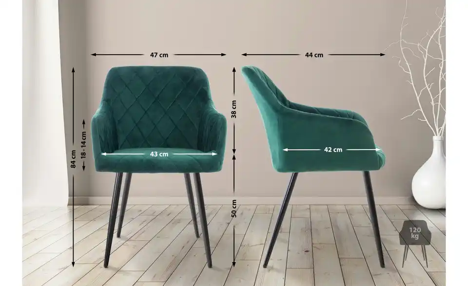 Armlehnenstuhl Shila, Bemaßung