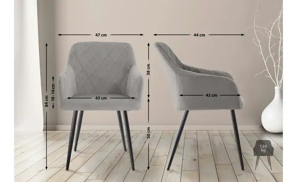 Armlehnenstuhl Shila, Bemaßung