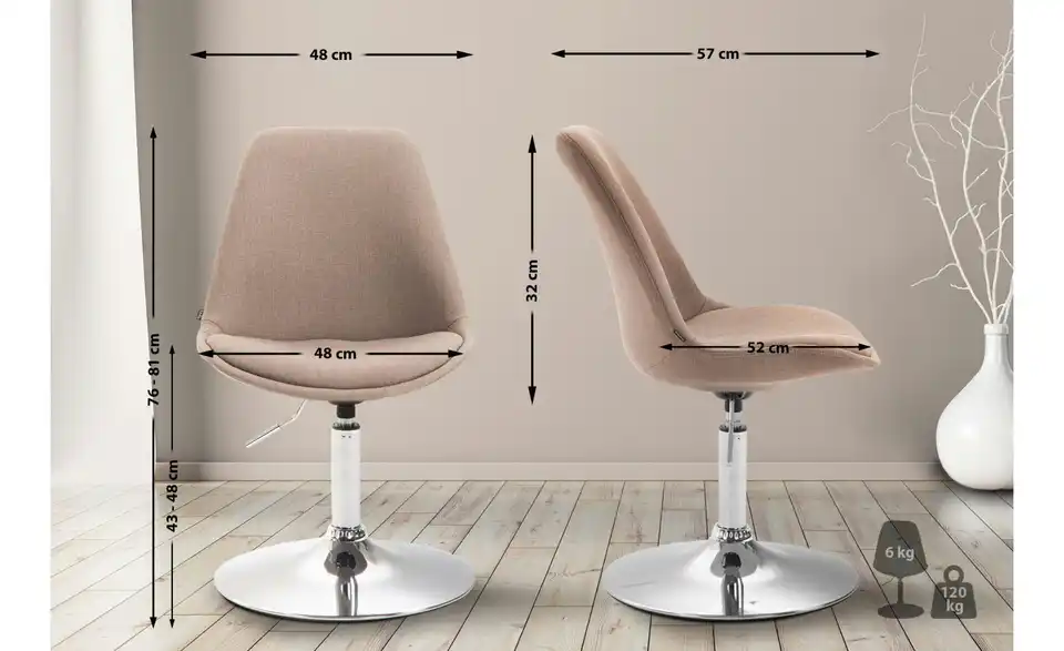 Drehstuhl Maverick drehbar, Bemaßung