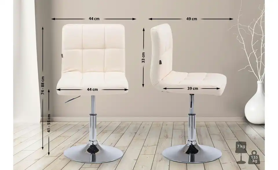 Drehstuhl Palma Kunstleder, Bemaßung