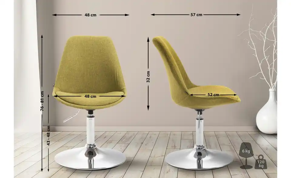 Drehstuhl Maverick drehbar, Bemaßung