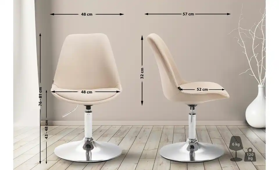 Drehstuhl Maverick drehbar, Bemaßung