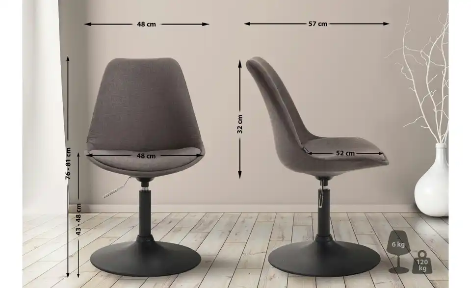 Drehstuhl Maverick drehbar, Bemaßung