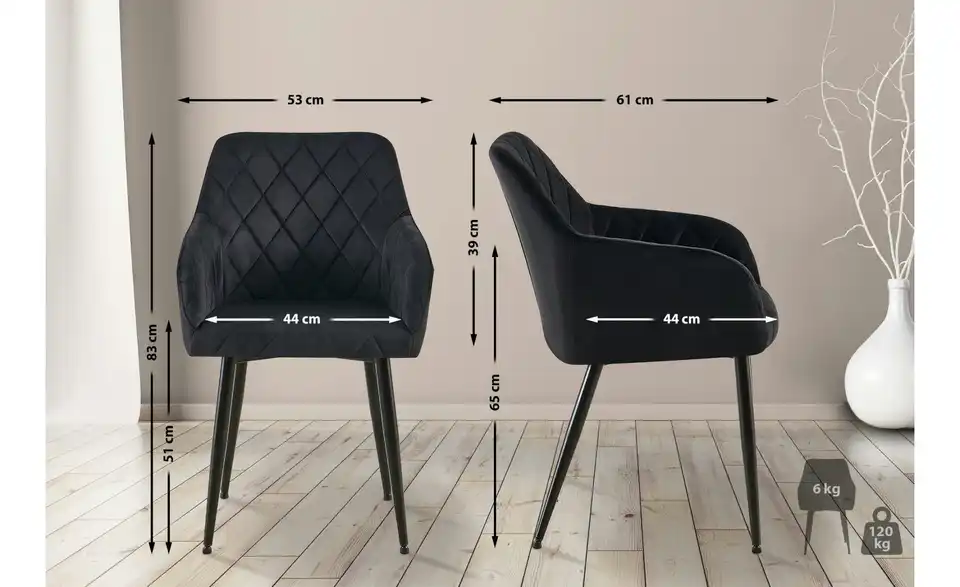 Armlehnenstuhl, Bemaßung