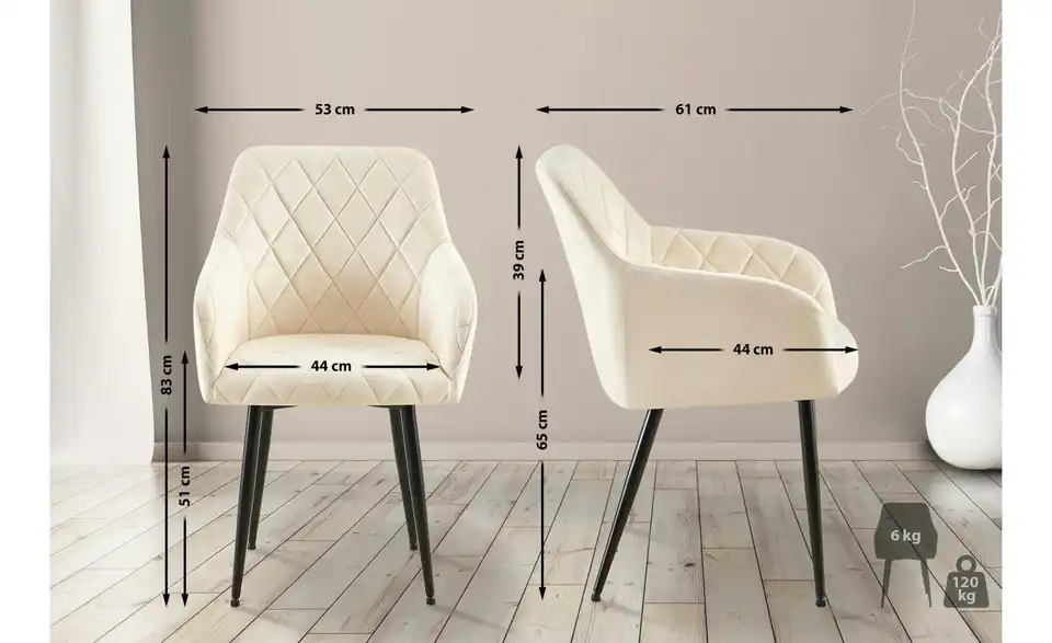 Armlehnenstuhl, Bemaßung