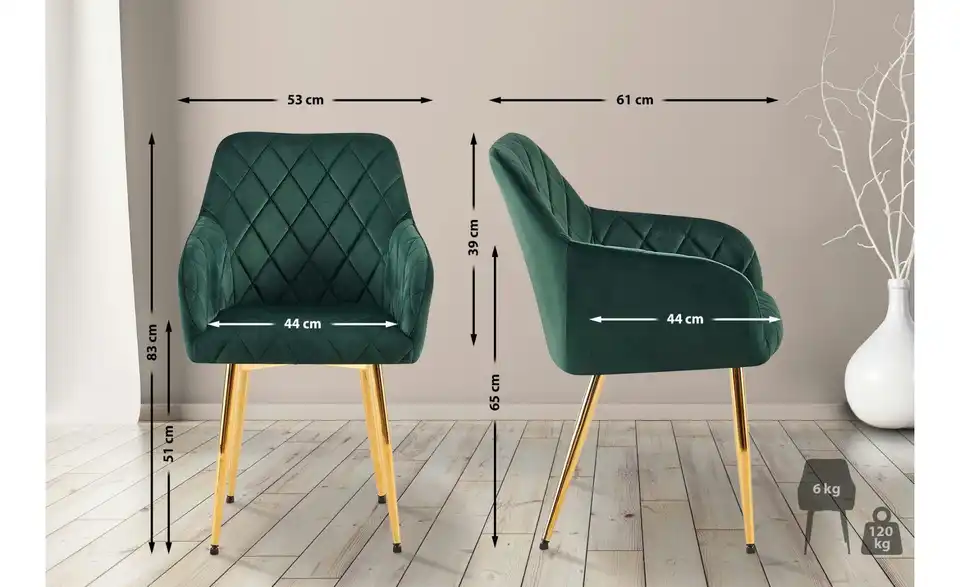 Armlehnenstuhl, Bemaßung