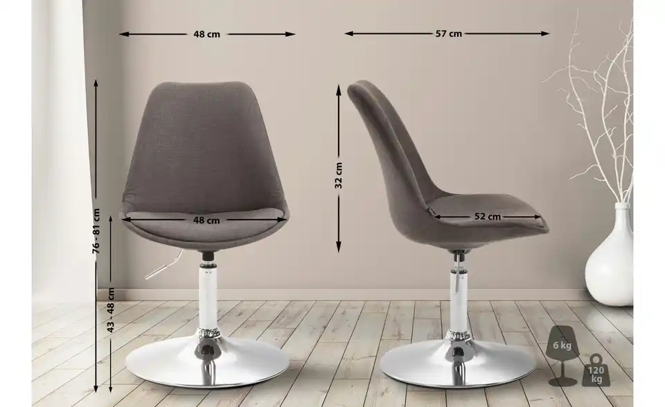 Drehstuhl Maverick drehbar, Bemaßung