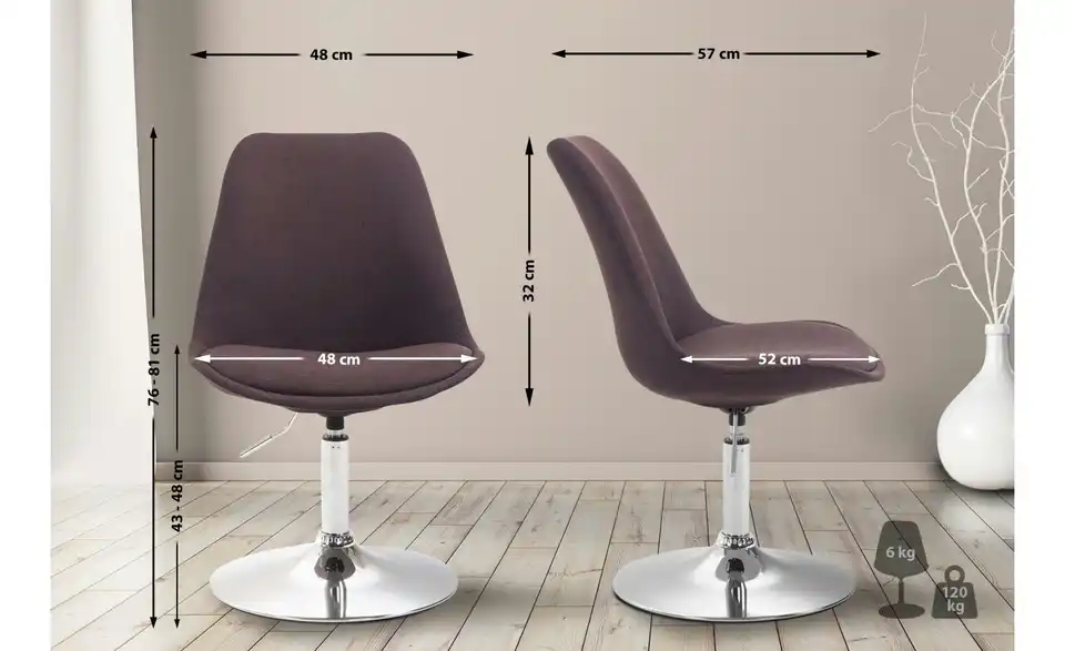 Drehstuhl Maverick drehbar, Bemaßung