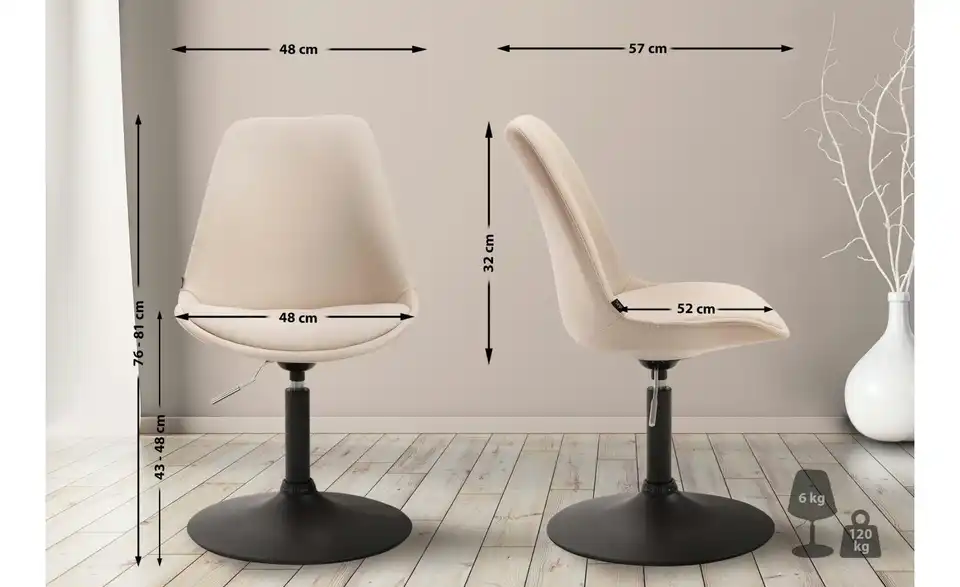 Drehstuhl Maverick drehbar, Bemaßung