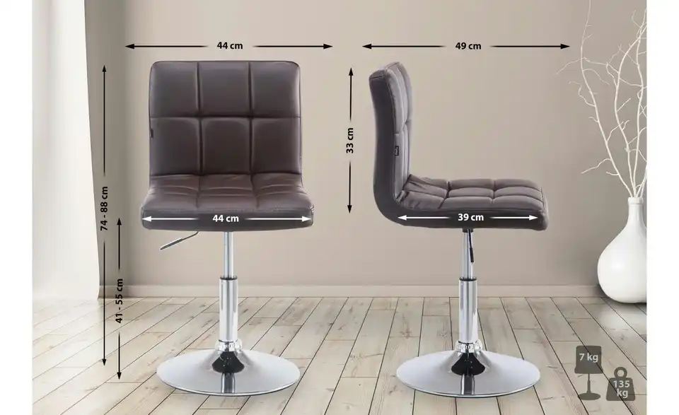 Drehstuhl Palma Kunstleder, Bemaßung