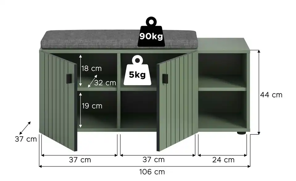 Sitzbank inkl. Sitzkissen, Bemaßung