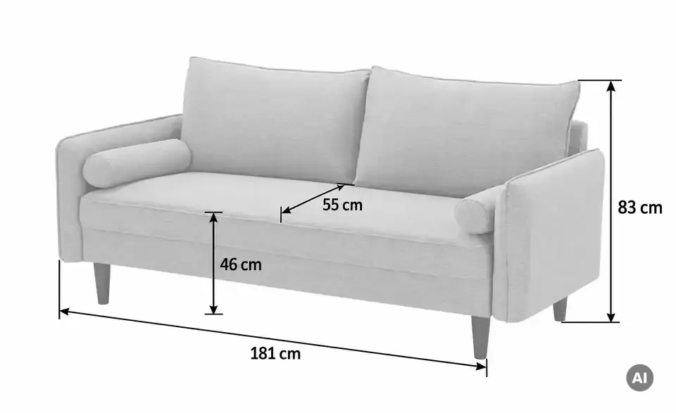 Sofa Quinn, Bemaßung