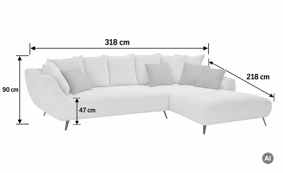 bobb Ecksofa Bellani III, Bemaßung