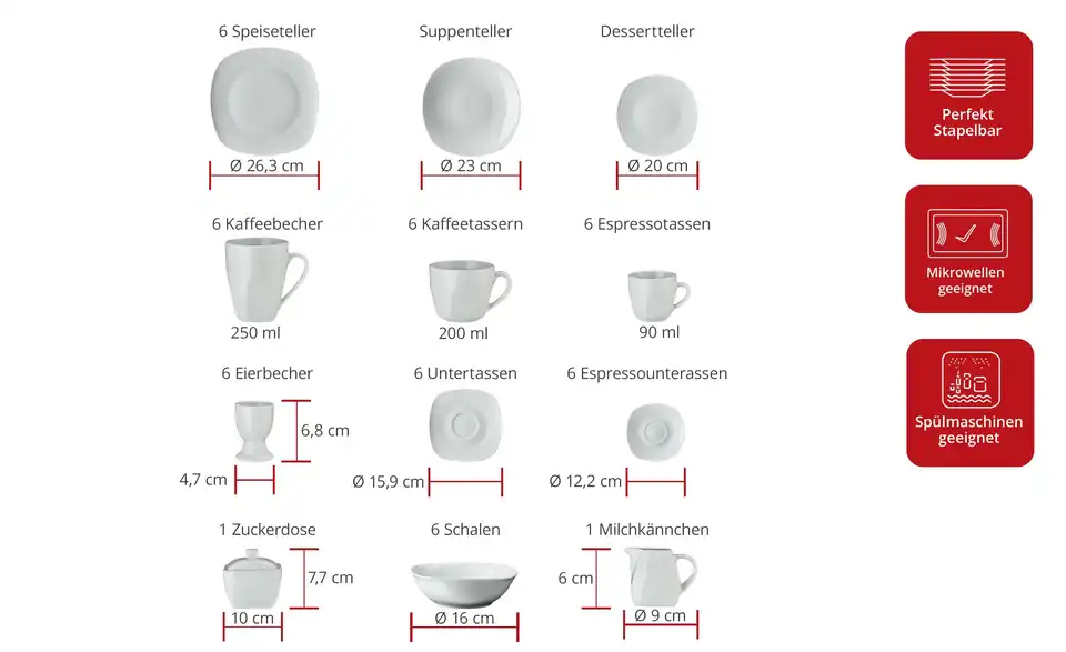 KHG Kombiservice, 62-teilig Tivoli, in Wohnsituation