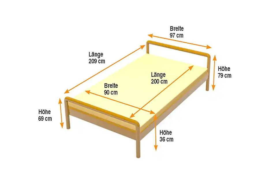 Metallbett Karina, Bemaßung