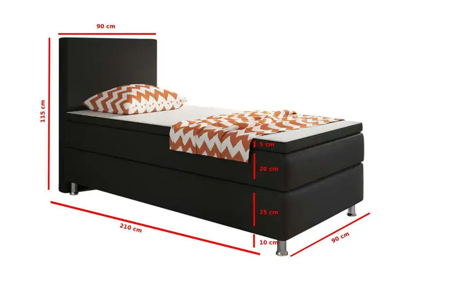 Boxbett, Bemaßung
