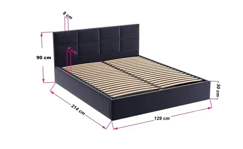 Polsterbett Gobi mit Bettkasten, Bemaßung