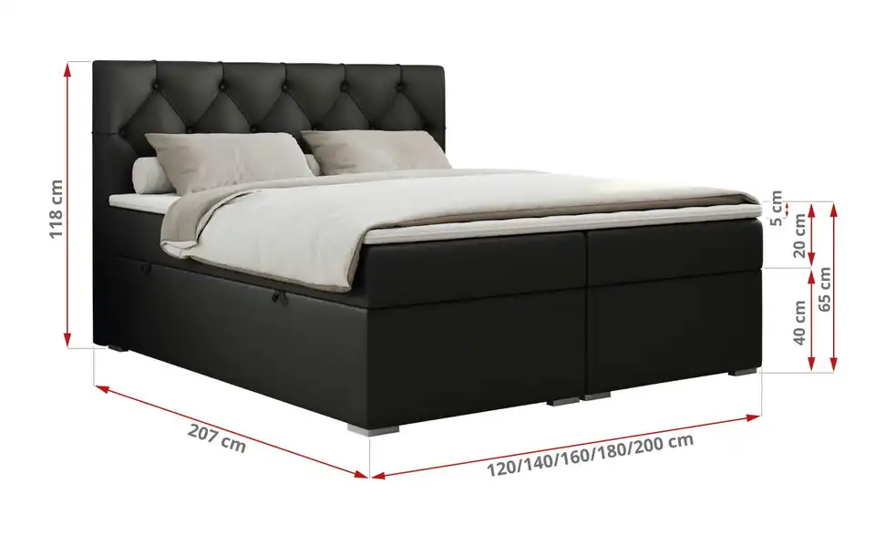 Boxbett Alda mit Bettkasten, Bemaßung