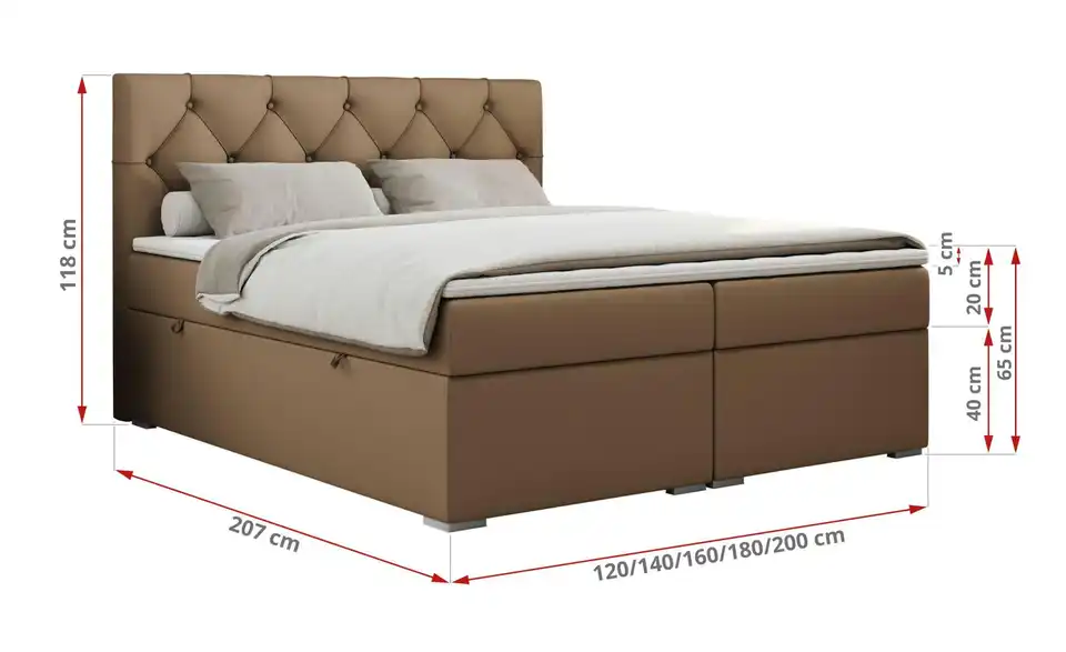 Boxbett Alda mit Bettkasten, Bemaßung