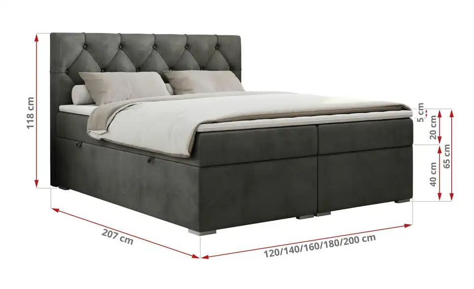 Boxbett Alda mit Bettkasten, Bemaßung