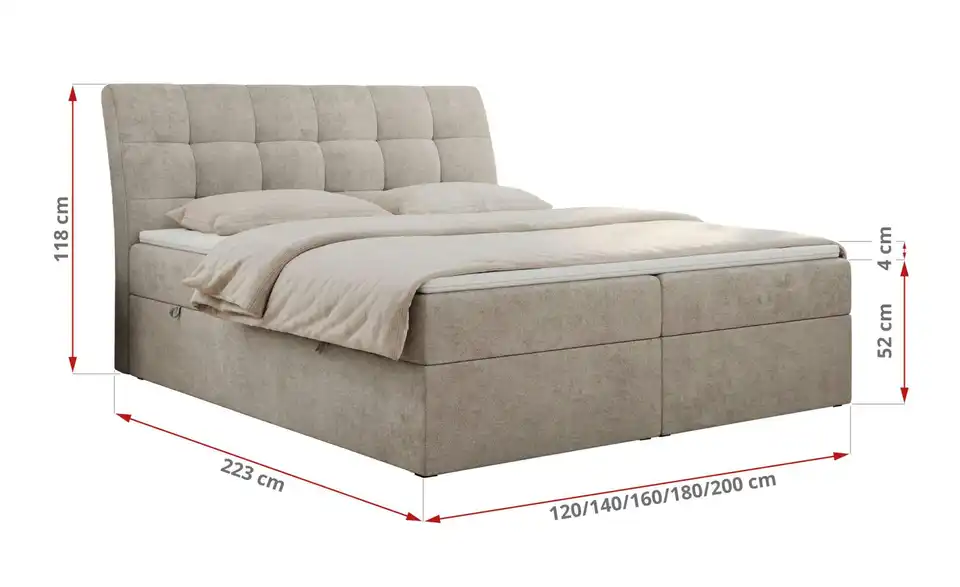 Boxbett Diegos mit Bettkasten, Bemaßung