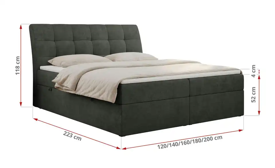 Boxbett Diegos mit Bettkasten, Bemaßung