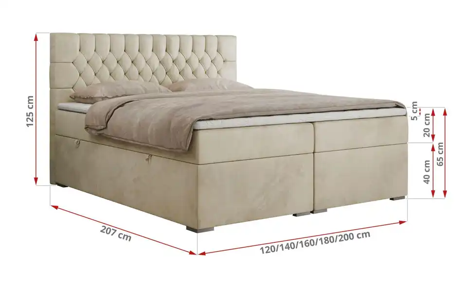 Boxbett Pera mit Bettkasten, Bemaßung