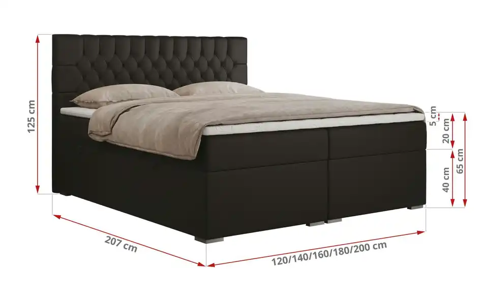 Boxbett Pera mit Bettkasten, Bemaßung