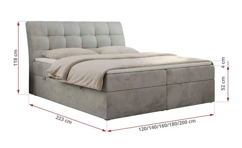 Boxbett Diegos mit Bettkasten, Bemaßung