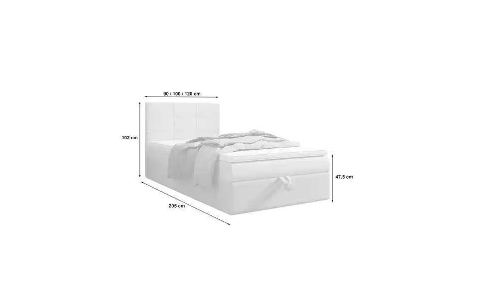 Boxbett Duo 2 mit Stauraum, Matratze H3 und Topper, Bemaßung