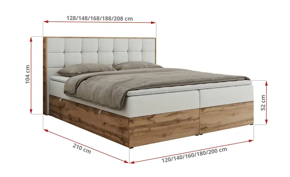 Boxbett Albero 1 mit Bettkasten, Bemaßung