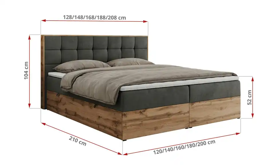 Boxbett Albero 1 mit Bettkasten, Bemaßung