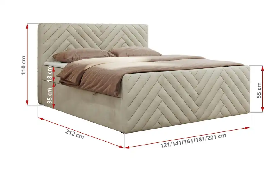 Boxbett Paris Duo mit Bettkasten, Bemaßung