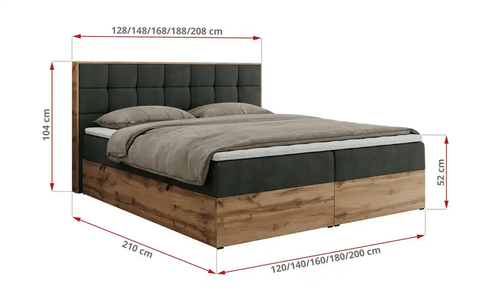 Boxbett Albero 1 mit Bettkasten, Bemaßung