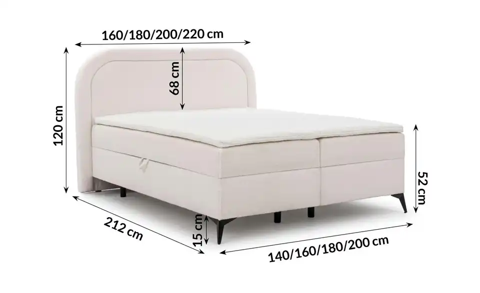 Boxspringbett, Bemaßung