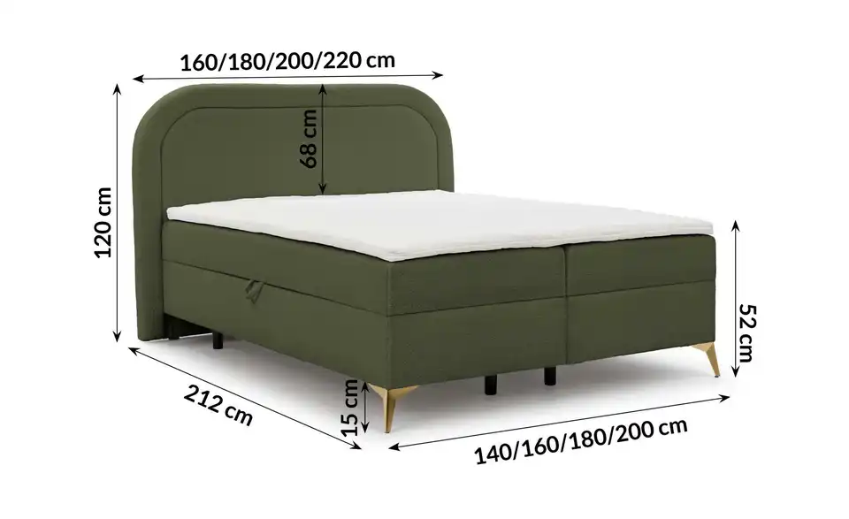 Boxspringbett, Bemaßung