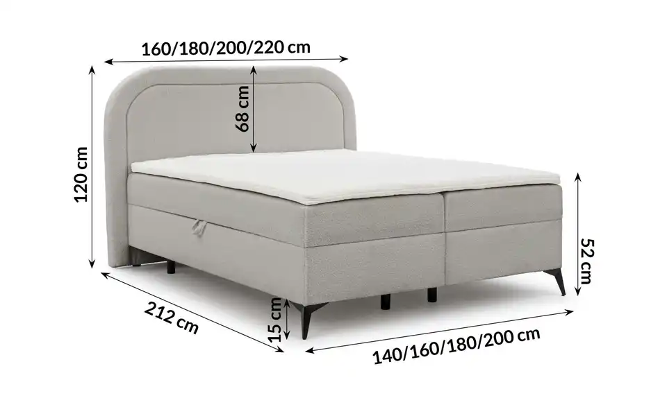 Boxspringbett, Bemaßung