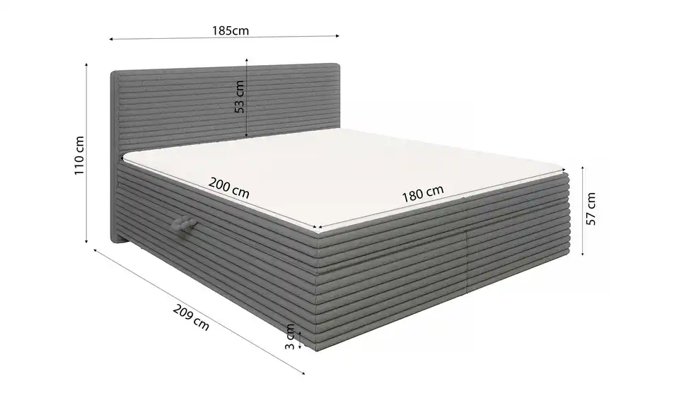 Boxspringbett, Bemaßung